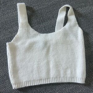 White Ribbed Knit Crop Top